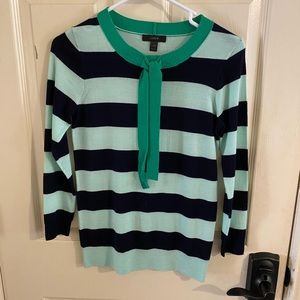 J Crew tippi sweater with green tie blue and soft treen stripes size 00